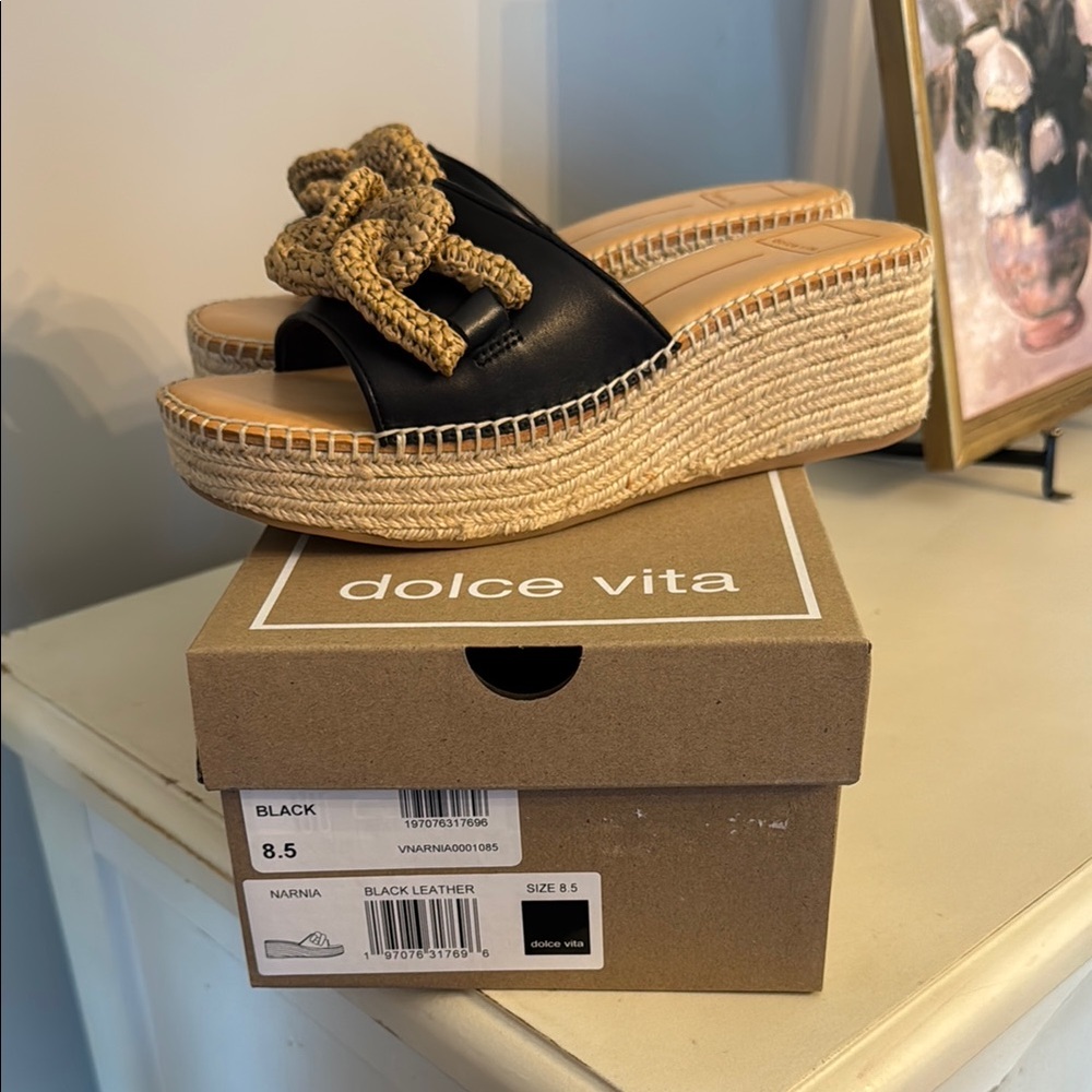 Dolce Vita Black Leather Wedge Sandals